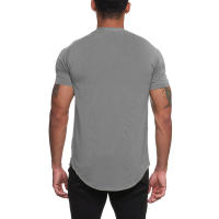 Gym Fitness Bodybuilding Tops Men Casual Fashion Solid Print Short V-neck Sleeve T-Shirt Summer Breathbale Quick Dry Slim Shirt - details 5