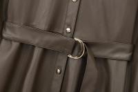 New Women Autumn Winter Faux Leather Shirt Dress Long Sleeve Lapel Collar With Belt A-line Midi Dresses High Street Vestidos - details 6