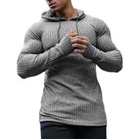 New Fashion Spring Autumn Hooded Sweaters Men Thin Knitted Gym Clothing Slim Fit Pullover Man Classic Ribbed Knit Hoodie Jumper - details 11