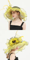 Gorra de Derby a Cuadros con Plumas y Flores para Mujer 2024 Verano Gorra de Boda de Organza con Velo Amplio Ccare de Polyester Secado Normal Instrucciones de Cuidado - details 9
