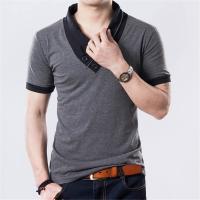 CASUMANL EU SIZE Summer Mens T-Shirts Fashion 2023 Slim Short Sleeve Patchwork V Neck Cotton Black T Shirt Men Button Tops - details 6