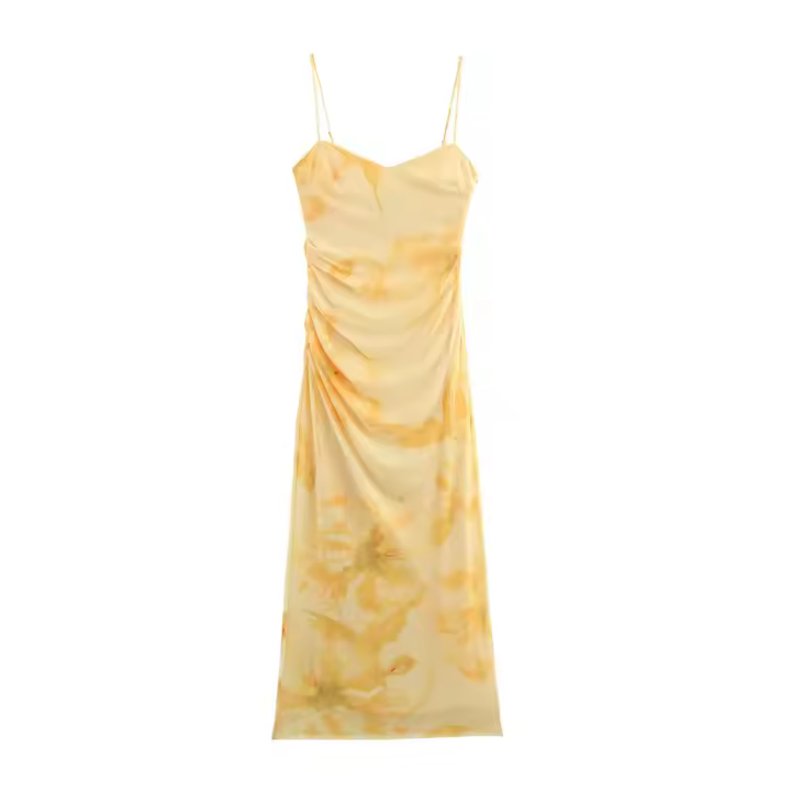 TRAFZA Vestido midi de moda para vacaciones de verano para mujer, estampado de flores, tul sin mangas, plisado, con cremallera lateral, vestidos de playa forrados - 1