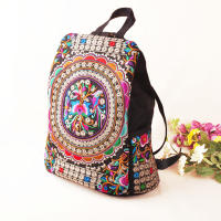 Mochila de lona bordada artística Vintage para mujer, mochila bordada Floral hecha a mano, Bolsa Escolar, bolsas de viaje de mezclilla - details 11