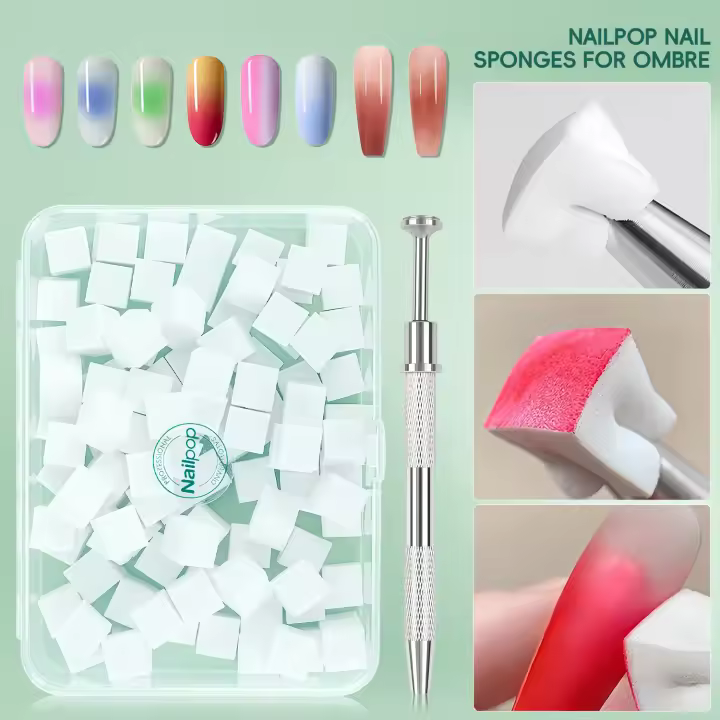 Nailpop 100 Uds esponjas para uñas para Ombre con 1 Uds bolígrafo para diseños de uñas accesorios para uñas degradados bloque de esponja reemplazable - 1