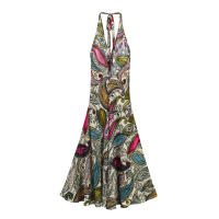 Vestido de Playa de Resort sin Mangas Estilo de Moda de Verano con Hombros Abiertos, Cuello en V, Patrón de Cintura Impresa - details 2