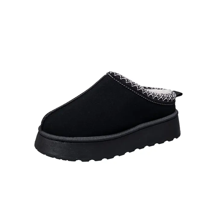 Zapatillas de lana con plataforma para mujer, zapatos cálidos de piel de oveja, novedad - 1