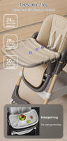 PANGDUBE Silla alta para bebé para alimentar Silla de comedor plegable para bebé Silla reclinable de altura ajustable con ruedas, cesta de almacenamiento, cojín de PU, bandejas dobles - details 3
