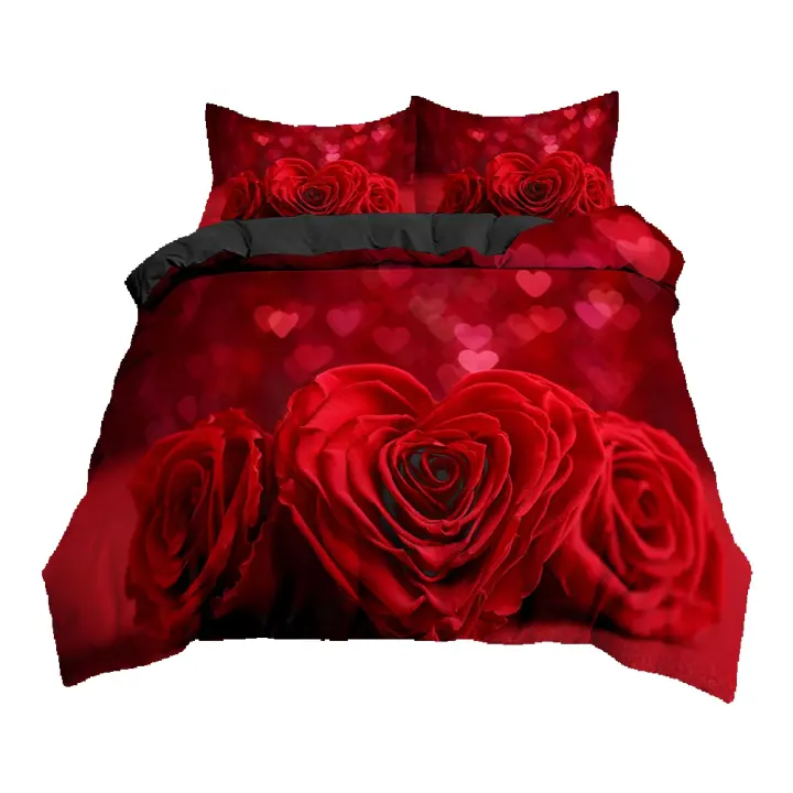 Funda de Edredón de Amor de Rosas de Lujo Juego de Ropa de Cama de Boda de San Valentín - 1