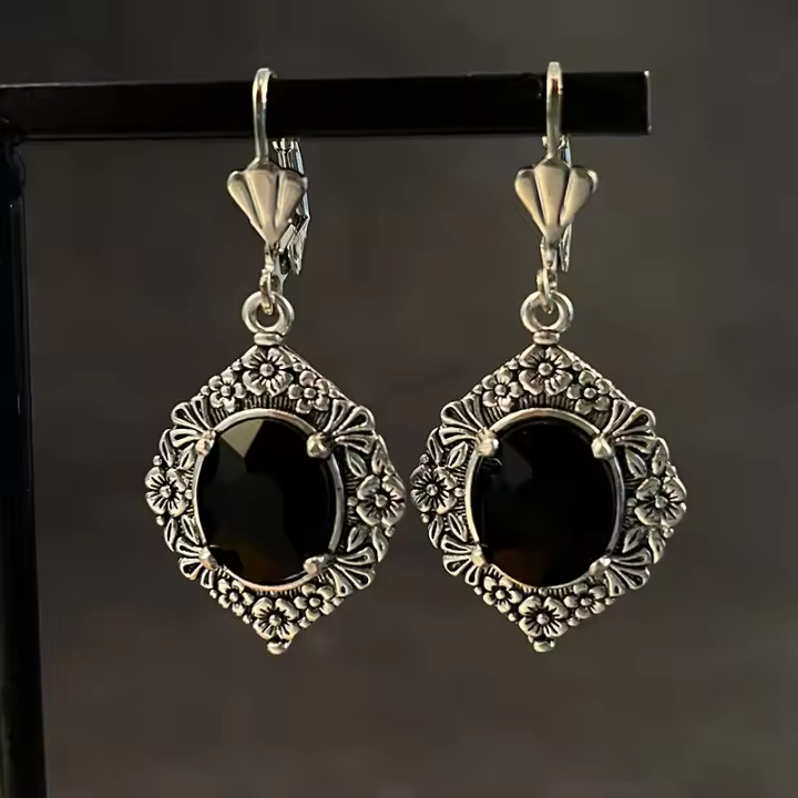 ZhongT-pendientes colgantes de piedra negra para mujer, accesorios de fiesta, Estilo Vintage, envío directo - 1