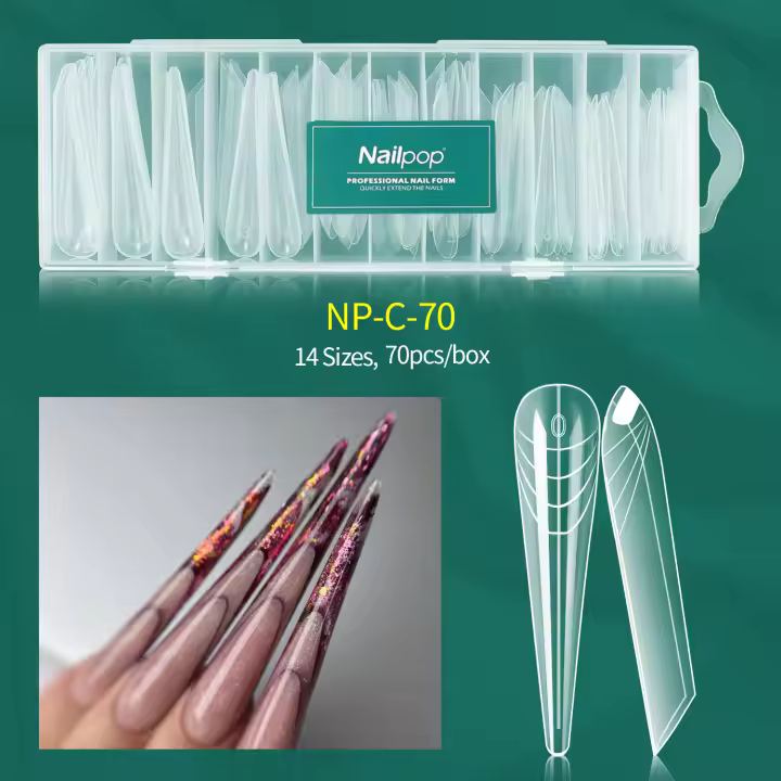 Nailpop-molde de uñas de doble forma, cobertura completa, transparente, 14 tamaños con marcado numérico, múltiples formas para efecto de manicura francesa - 1