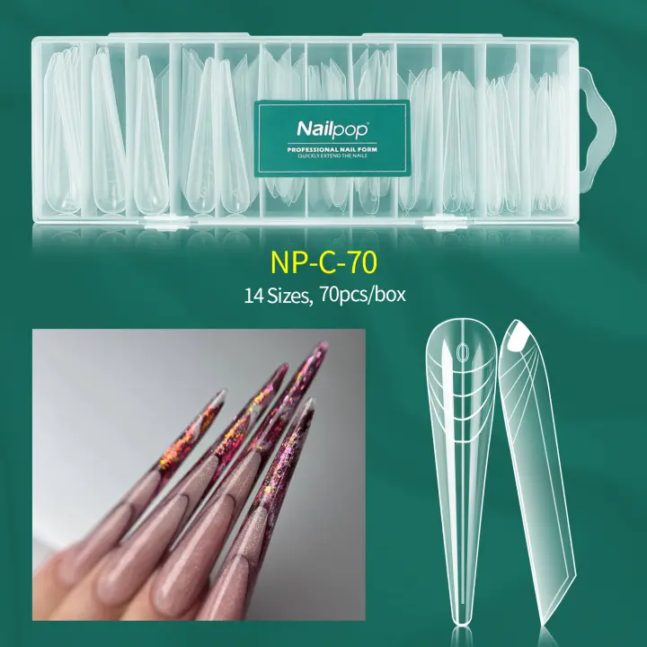 Nailpop-molde de uñas de doble forma, cobertura completa, transparente, 14 tamaños con marcado numérico, múltiples formas para efecto de manicura francesa - 1