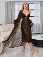Pijamas de mujer, conjunto de albornoz con estampado de leopardo, batas y malla ENCE, vestidos de novia, pijamas largos con top abierto - details 3