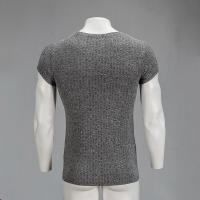 Summer Casual Fashion Knitted Top Gym Bodybuilding Short Sleeve T-shirt Men Fitness Slim Striped Solid Print Breathable T-shirt - details 7