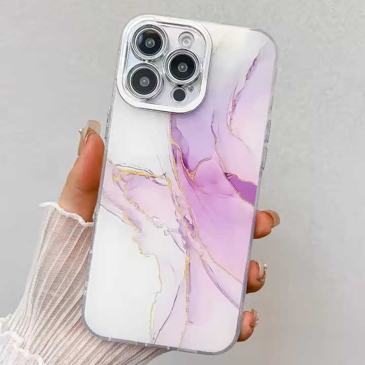Funda de Teléfono de Mármol de Lujo Protectora Antipaliza para iPhone 16 Pro, 15Pro, 13, 14 Pro Max - 1