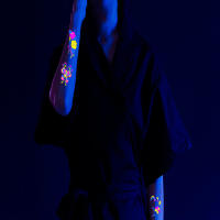 Pegatina de tatuaje facial fluorescente para Halloween, tatuaje falso de mariposa, rosa, Festival, Fiesta de máscaras, pegatina corporal - details 7