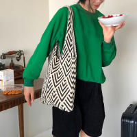 Bolso de mano de punto hecho a mano para mujer, bolso de hombro con nudo minimalista, bolso de mano informal, reutilizable, Color de contraste geométrico, moda - details 3
