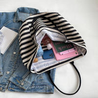 Bolsa de Lona a Rayas Grande Bolsa de Hombro Casual para Mujeres Ideal para Compras Diarias, Estudiantes, Viajes, Bolsa de Playa Material de Lining de Poliéster - details 24