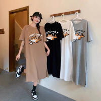 Vestido tipo jersey de manga corta para mujer, holgado, de gran tamaño, con estampado de gato de dibujos animados retro americano - details 0