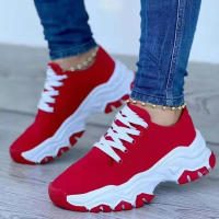 Women Casual Shoes Solid Color Sneakers Women Platform Shoes Ladies Canvas Shoes Lace Up Suede Shoes for Women Plus Size - details 7