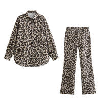 New 2024 Women Vintage Leopard Flared Pants Mid Waist Female Casual Trousers - details 0