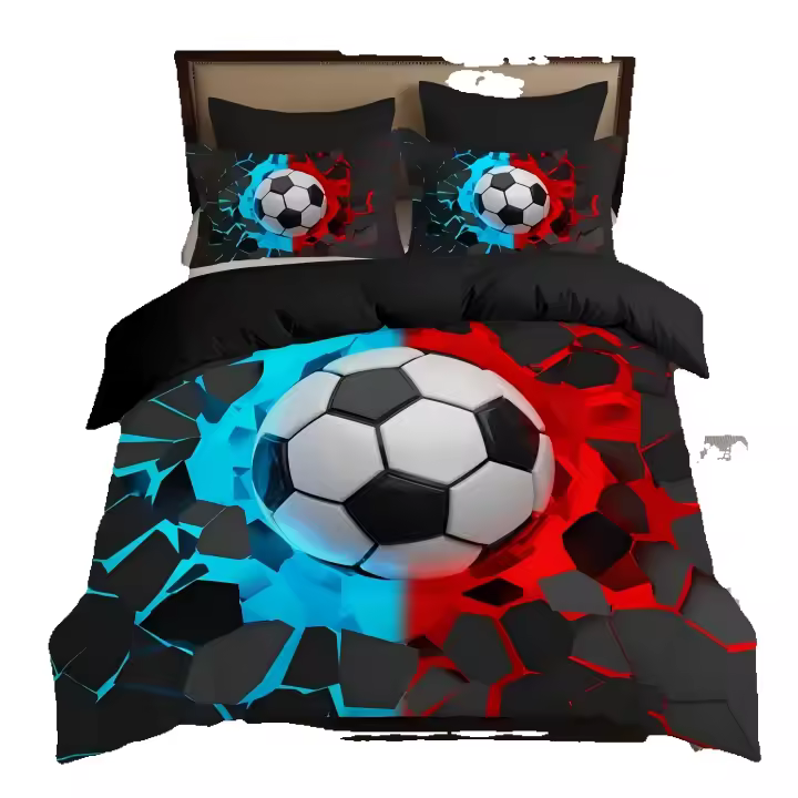 Funda de Edredón de Poliéster con Estampado de Fútbol Colorido 3PCS Estilo de Ciencia Ficción de Impacto de Pared Pasionado Cubierta de Edredón Cómoda - 1
