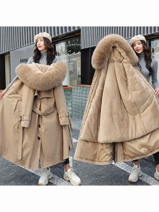 Chaqueta de invierno con capucha para mujer, Parka larga y gruesa con relleno de piel sintética, chaqueta desmontable de talla grande - 1