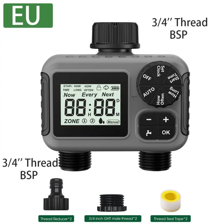 Temporizador de agua de riego automático, pantalla LCD, 2 salidas, dispositivo de riego de jardín, controlador de riego, temporizador de aspersor de rosca de 3/4 pulgadas - 1
