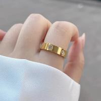 Anillo cruzado de cristal CZ de acero inoxidable Moda para mujeres y hombres Color oro rosa - details 10