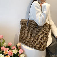 Bolso de playa de verano para mujer bolso de ratán tejido hecho a mano paja de gran capacidad bolso de hombro de cuero para mujer nuevo bohemio - details 10
