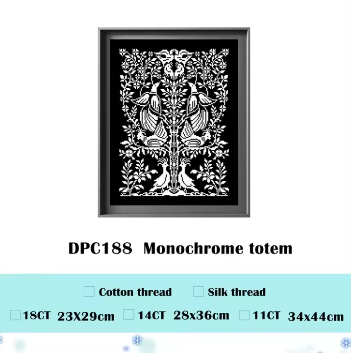 Kit de punto de cruz de tótem monocromático, tejido negro, hilo de algodón, bordado, costura hecha a mano, un solo color, 18ct, 14ct, 11ct - 1