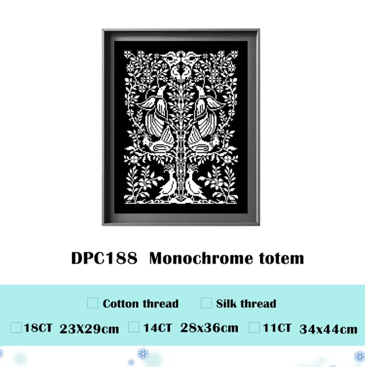 Kit de punto de cruz de tótem monocromático, tejido negro, hilo de algodón, bordado, costura hecha a mano, un solo color, 18ct, 14ct, 11ct - 1