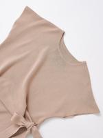 New Women Round Neck Short Sleeve Soft Knotted T Shirt Solid Casual Summer Tops - details 6