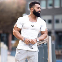 Summer Casual Cotton Breathable Slim T shirt Gym Fitness T-shirt New Fashion Hip Hop Short Sleeves Square Collar Hole Clothing - details 16