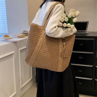Bolso de paja tejido a mano para mujer, bolsa de hombro de gran capacidad con colgante para axila, Asa superior, Verano - details 8