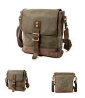 Bolso cruzado de cuero y lona con cera al óleo para hombre, bandolera estilo militar Vintage, informal, de viaje, Unisex, 2020 - details 7