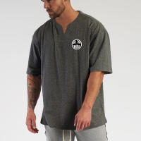 Summer High Quality Cotton Solid Color V-neck T Shirt Gym Bodybuilding Fitness Casual Classic Men's Sport Oversized Clothing - details 8
