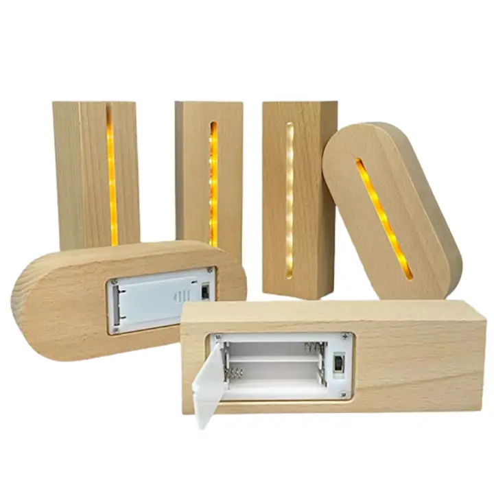 Base de lámpara de madera con pilas AAA para luces nocturnas de resina epoxi y vidrio acrílico - 1