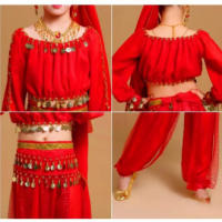 Traje De EspectáCulo De Danza India Para NiñOs, Traje De Danza Del Vientre, Traje De Baile éTnico, 6 Piezas - details 0