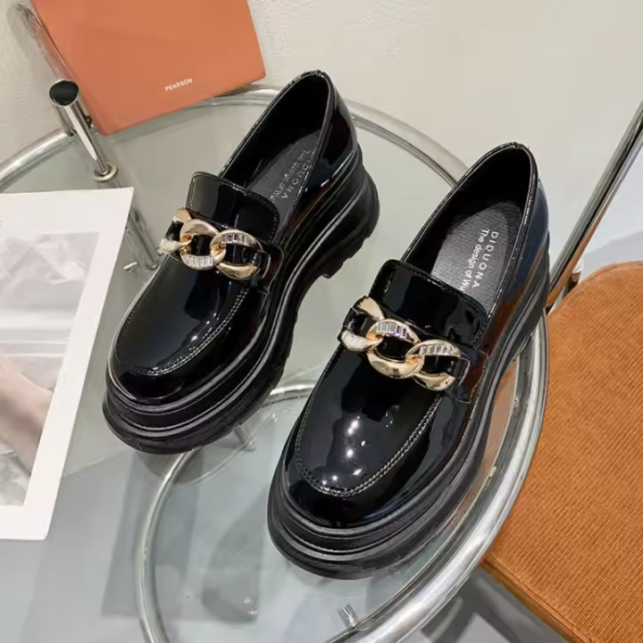 Zapatos de plataforma para mujer, mocasines de piel con cuña, informales, de diseñador, para fiesta, Primavera - 1