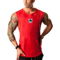 Mens Gym Clothing Bodybuilding Tank Tops Fitness Training Sleeveless 0-neck Shirts Cotton Breathable Vest Casual Sports Singlets - details 9