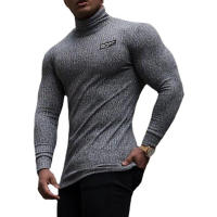 Autumn Fashion Turtleneck Long Sleeve Knitted T Shirt Mens Striped Slim Sweaters Casual Roll Neck Knittwear Pullover T-Shirt - details 2