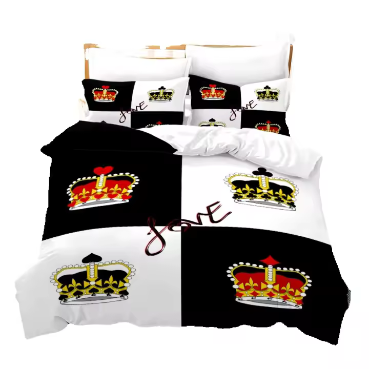 Juego de cama de lujo para parejas y amantes, funda nórdica estampada, juego de cama, sábana cómoda y transpirable, ropa de cama de algodón, color blanco y negro, 3 uds. - 1