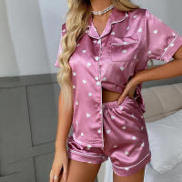 Conjunto de mujer, ropa de dormir de manga corta de seda satinada lujosa, ropa informal para el hogar, ropa de dormir para mujer - details 38
