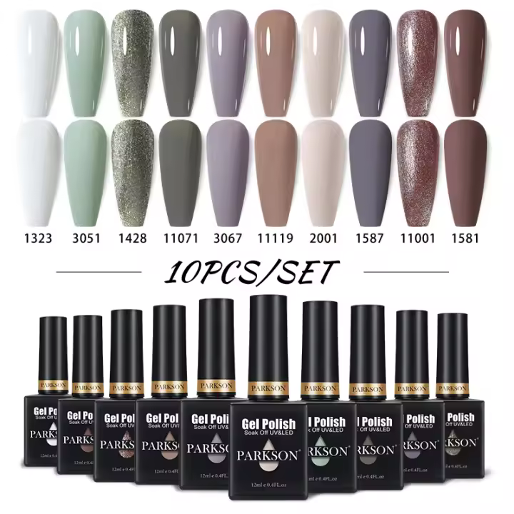 Parkson-Juego de esmaltes semipermanentes para uñas, 10 piezas, Color rojo, Morado, Led UV, para manicura - 1