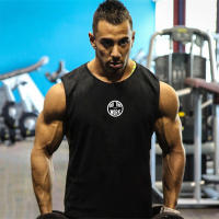 Mens Gym Clothing Bodybuilding Tank Tops Fitness Training Sleeveless 0-neck Shirts Cotton Breathable Vest Casual Sports Singlets - details 4