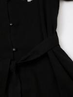 Vintage Women Front Button With Belt Floral Embroidery Short Dress Long Sleeve V Neck Autumn Casual Dress Black - details 6