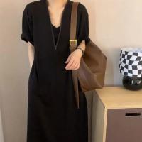 Vestidos con capucha informales negros de gran tamaño con textura a la moda de verano para mujer, ropa de calle, Vestido de playa de manga corta con media cremallera - details 1