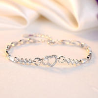 925 Sterling Silver Bracelet Purple Crystal Zircon Heart For Woman Charm Bracelet Jewelry Gift - details 3
