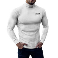 Autumn Fashion Turtleneck Long Sleeve Knitted T Shirt Mens Striped Slim Sweaters Casual Roll Neck Knittwear Pullover T-Shirt - details 10