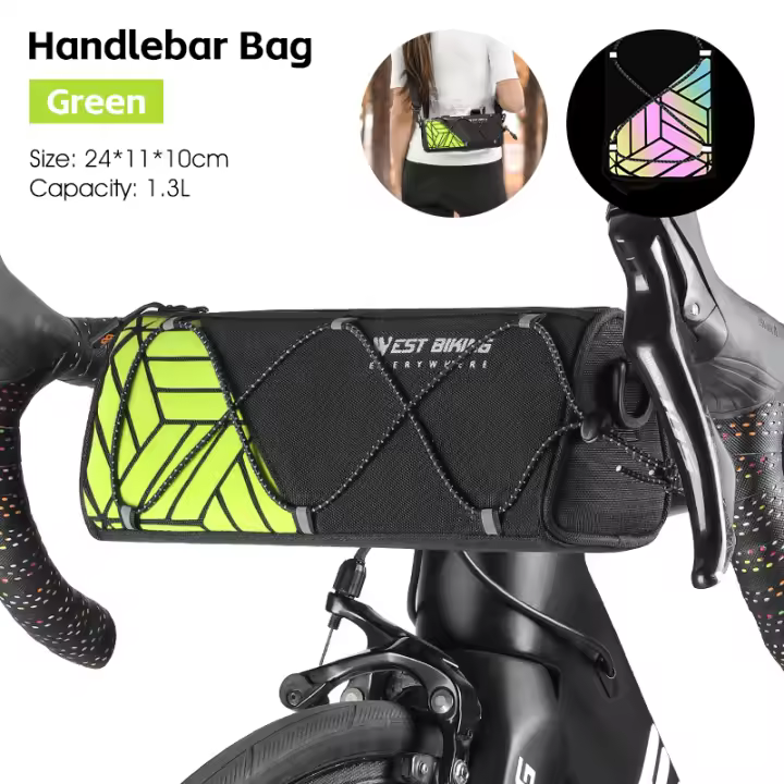 WEST BIKING-bolsa frontal para bicicleta, bolso reflectante de colores para manillar de ciclismo, bolso de hombro multifuncional portátil, accesorios para bicicleta - 1
